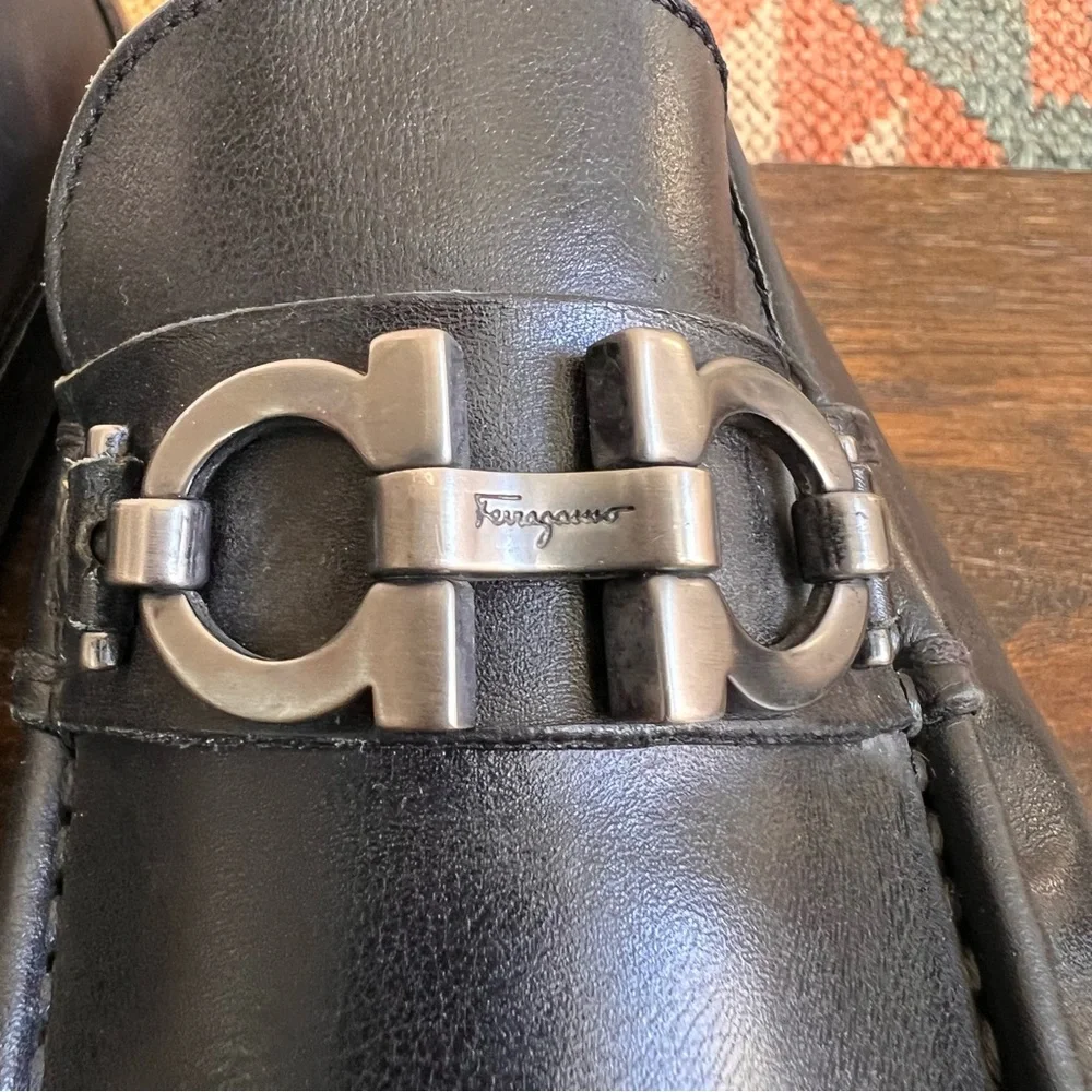 Salvatore Ferragamo DAVID Black Claf Leather Loafers 7.5 EEE US8.5 Wide